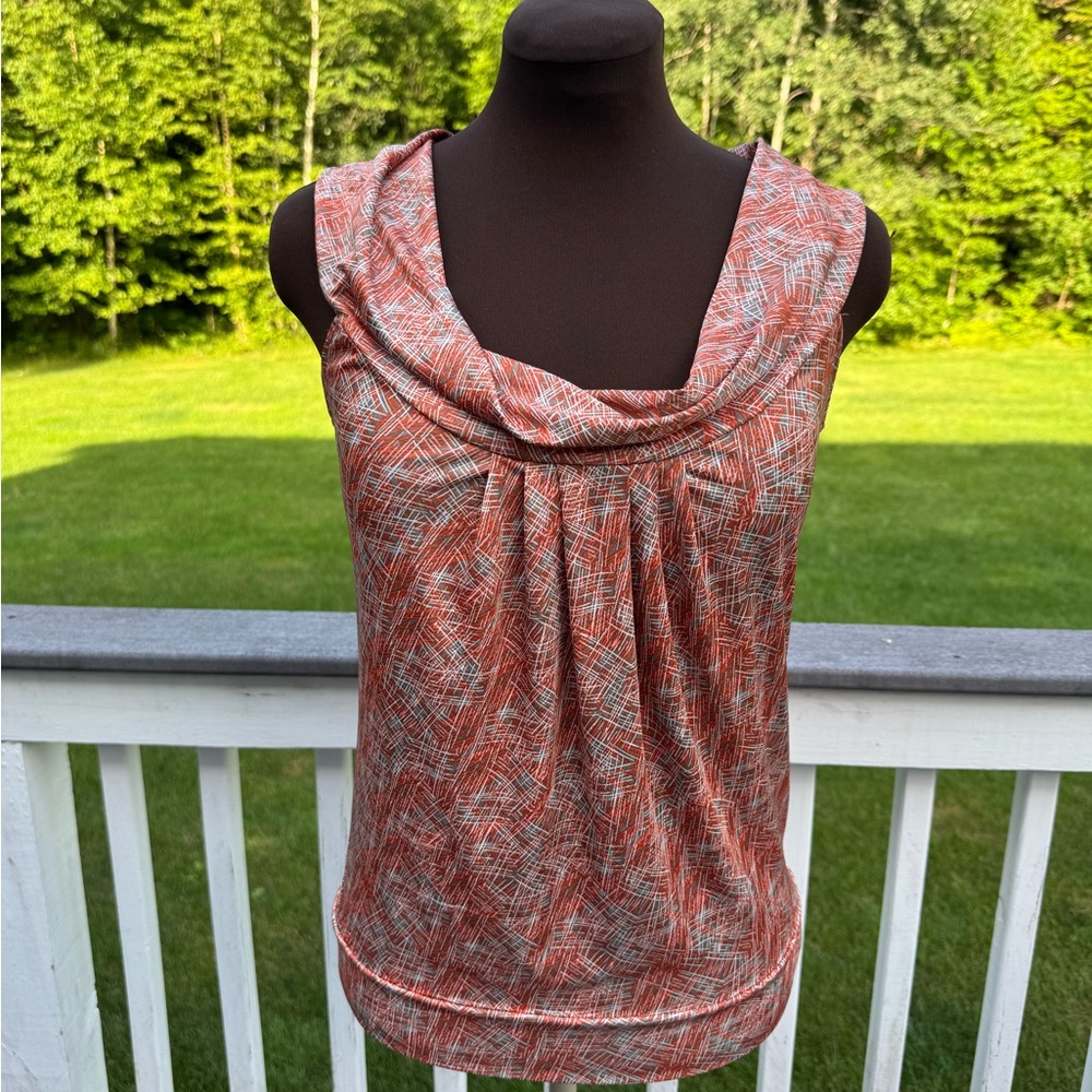 New York & Company Orange and Brown Ruched Tank Top